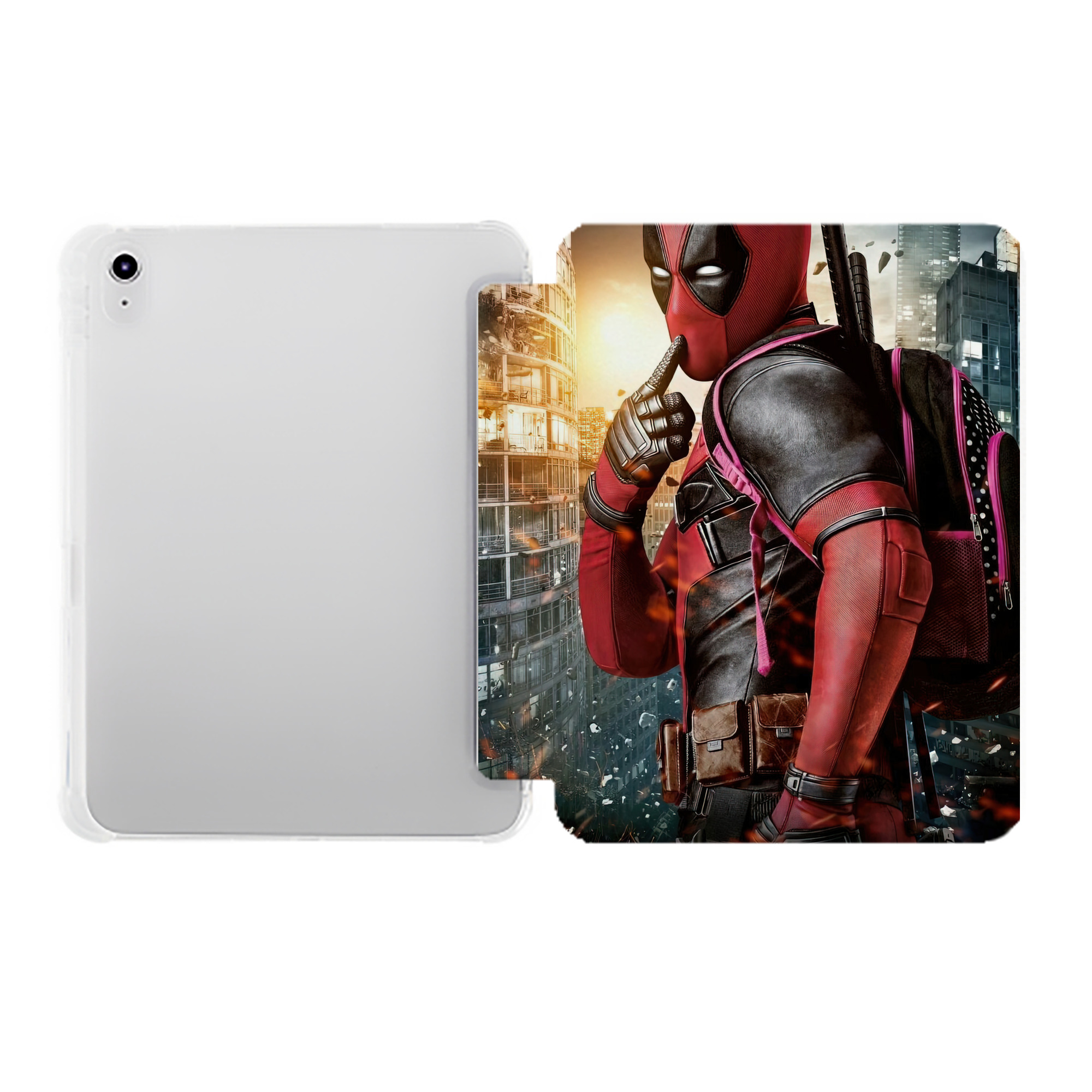 （画像用） Deadpool デッドプール IPad ケース ペン収納付き 三つ折りスタンド PUレザー×シリコン 対応機種9.5/10.5/10.9インチ